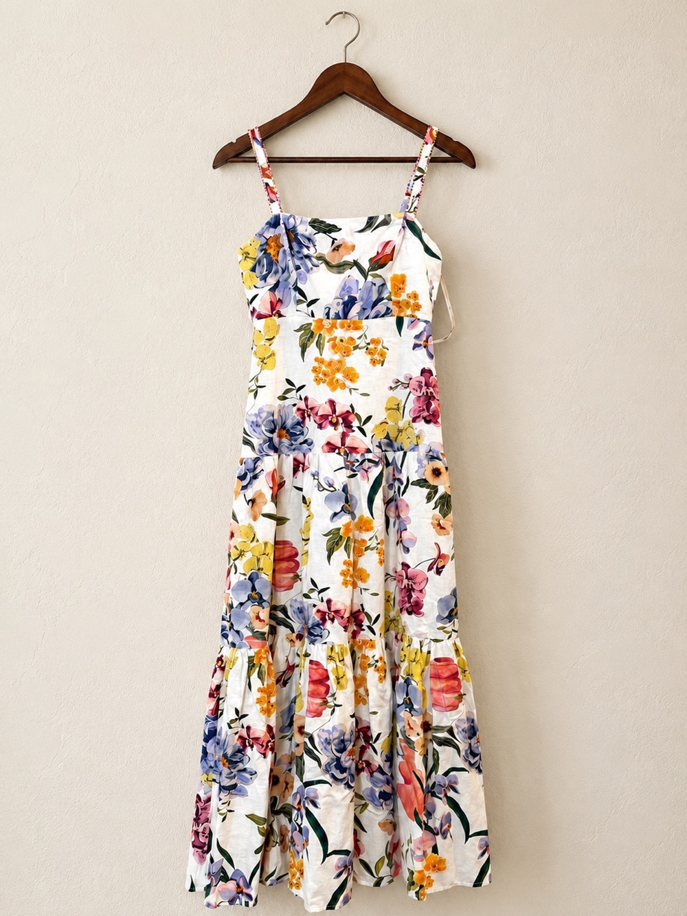 NWT FARM Rio Floral Midi Dress XXS Tropical Botanical Print Tiered Sundress